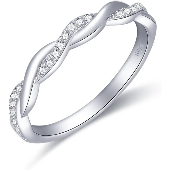 Women's B-0.18Carat-Twisted Eternity Ring Sterling Silver 18K White Gold Plated - Picture 1 of 7